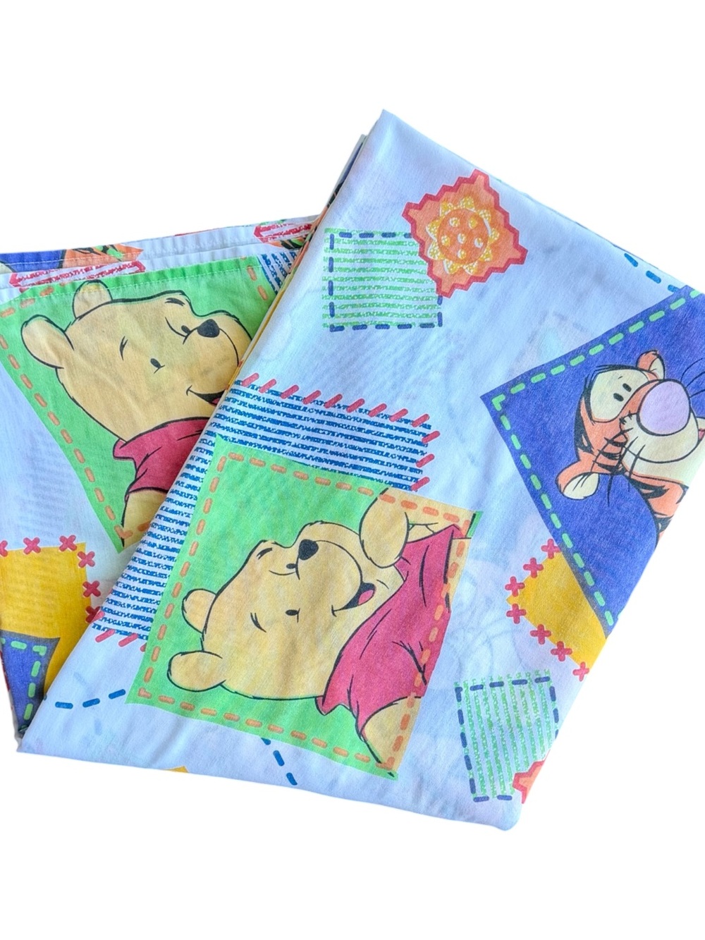 VTG Disney Winnie The Pooh & Tigger Patchwork Retro Flat Sheet Size: TWIN